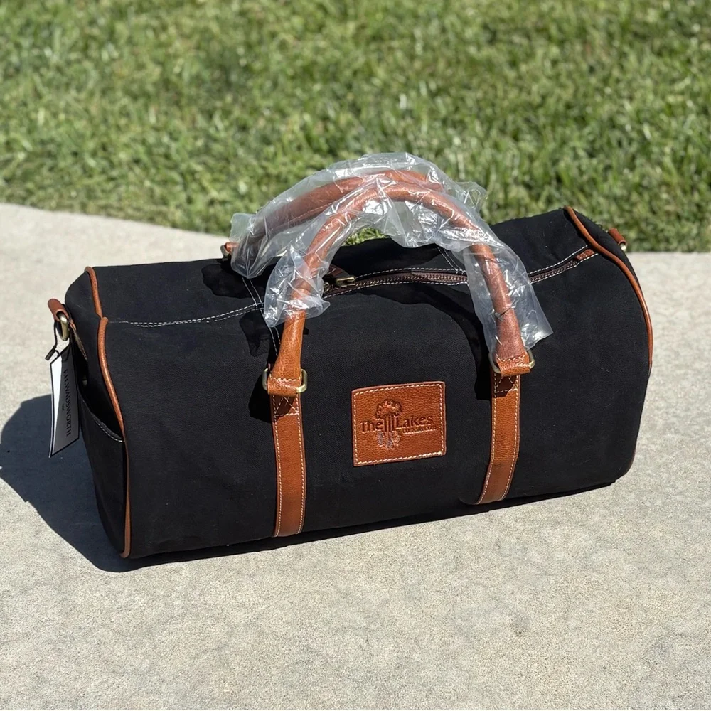 Black Canvas Leather Duffel Bag